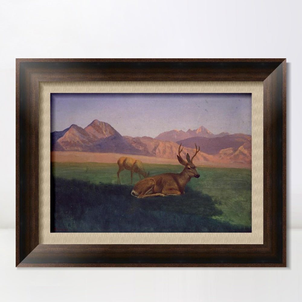 INVIN ART Framed Canvas Art Giclee Print Deer by the lake by Albert Bierstadt Wall Art