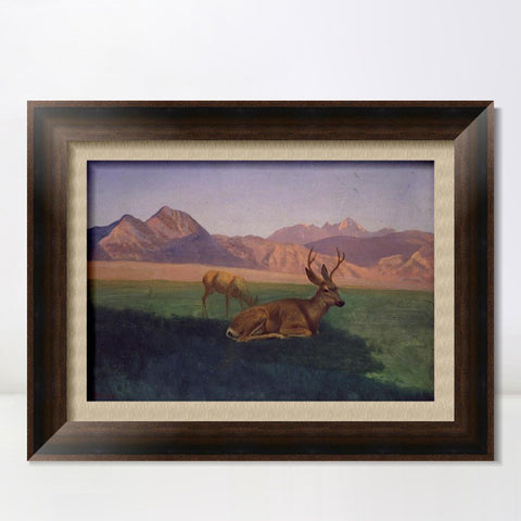 INVIN ART Framed Canvas Art Giclee Print Deer by the lake by Albert Bierstadt Wall Art Living Room Home Office Decorations