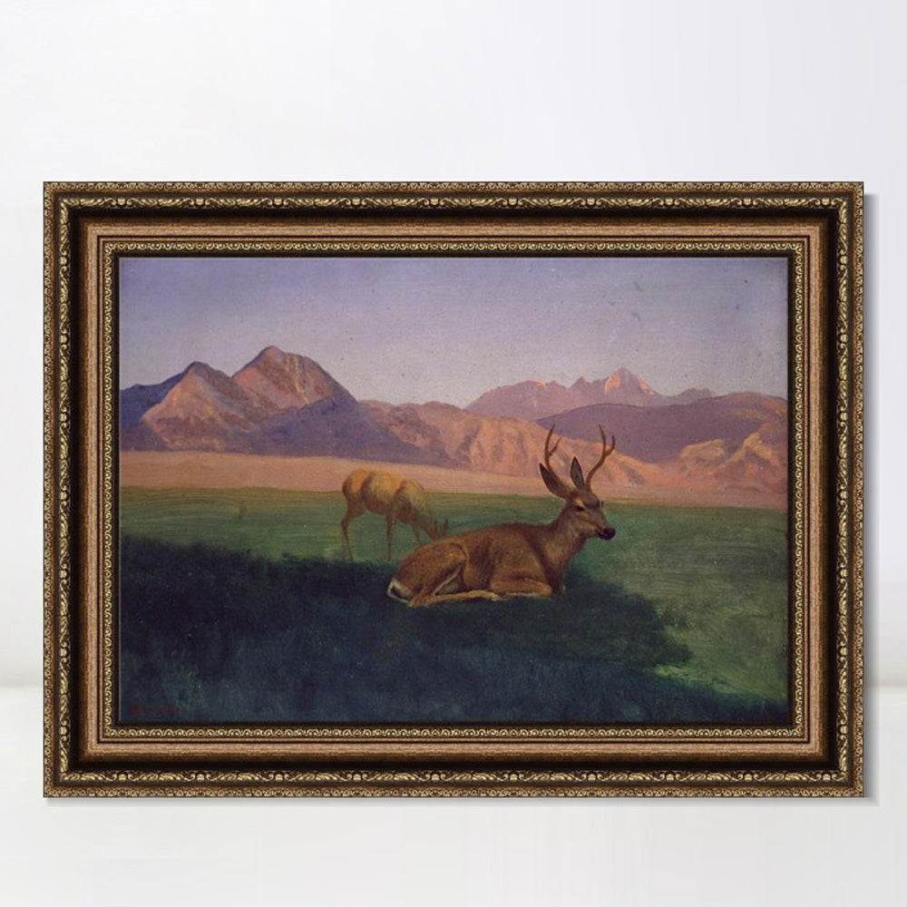 INVIN ART Framed Canvas Art Giclee Print Deer by the lake by Albert Bierstadt Wall Art