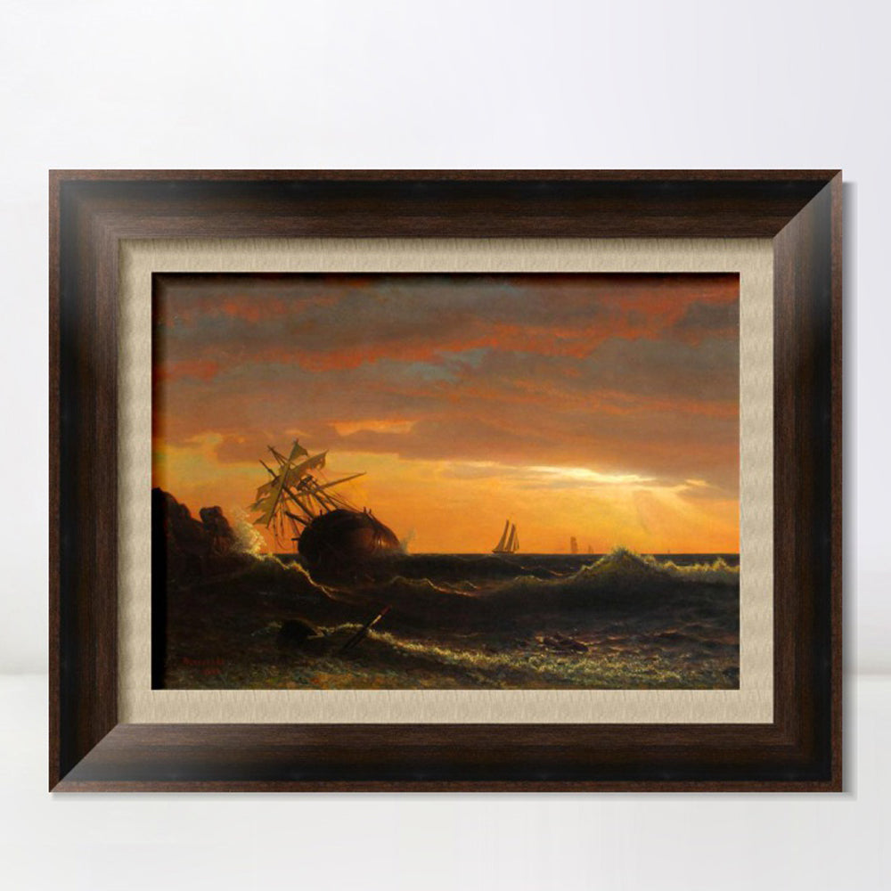 INVIN ART Framed Canvas Art Giclee Print Boat in sunset by Albert Bierstadt Wall Art