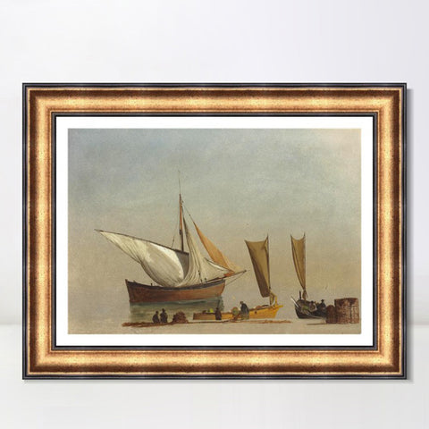 INVIN ART Framed Canvas Art Giclee Print Fishing Boats by Albert Bierstadt Wall Art Living Room Home Office Decorations