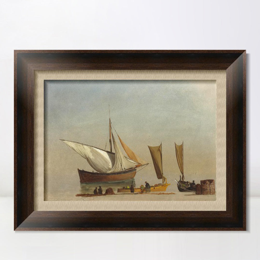 INVIN ART Framed Canvas Art Giclee Print Fishing Boats by Albert Bierstadt Wall Art