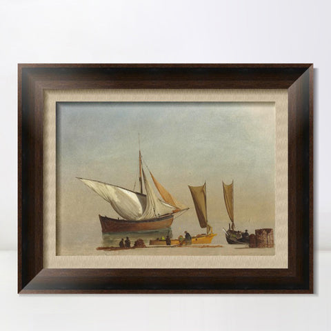 INVIN ART Framed Canvas Art Giclee Print Fishing Boats by Albert Bierstadt Wall Art Living Room Home Office Decorations