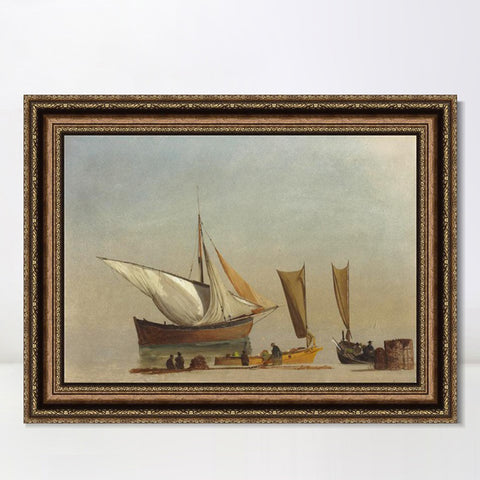INVIN ART Framed Canvas Art Giclee Print Fishing Boats by Albert Bierstadt Wall Art Living Room Home Office Decorations
