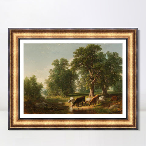 INVIN ART Framed Canvas Art Giclee Print cattles by the stream by Albert Bierstadt Wall Art Living Room Home Office Decorations