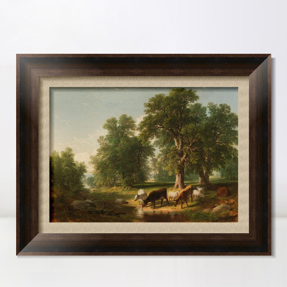 INVIN ART Framed Canvas Art Giclee Print cattles by the stream by Albert Bierstadt Wall Art