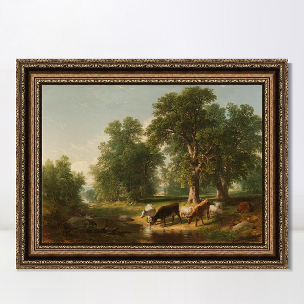 INVIN ART Framed Canvas Art Giclee Print cattles by the stream by Albert Bierstadt Wall Art