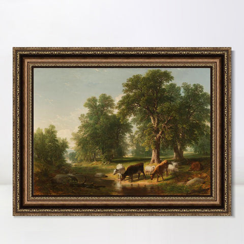 INVIN ART Framed Canvas Art Giclee Print cattles by the stream by Albert Bierstadt Wall Art Living Room Home Office Decorations