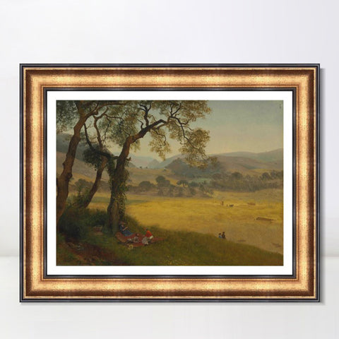 INVIN ART Framed Canvas Art Giclee Print People under the big trees by Albert Bierstadt Wall Art Living Room Home Office Decorations