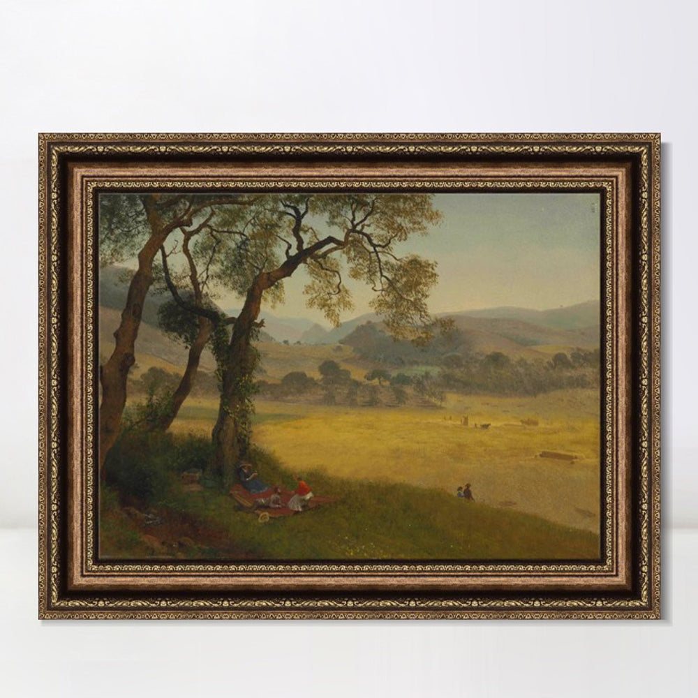 INVIN ART Framed Canvas Art Giclee Print People under the big trees by Albert Bierstadt Wall Art