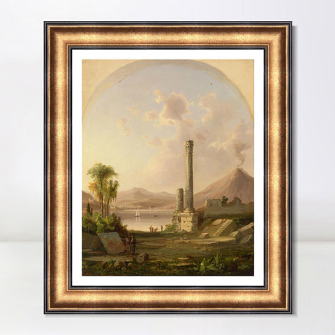 INVIN ART Framed Canvas Art Giclee Print boat lake and mountain by Albert Bierstadt Wall Art Living Room Home Office Decorations
