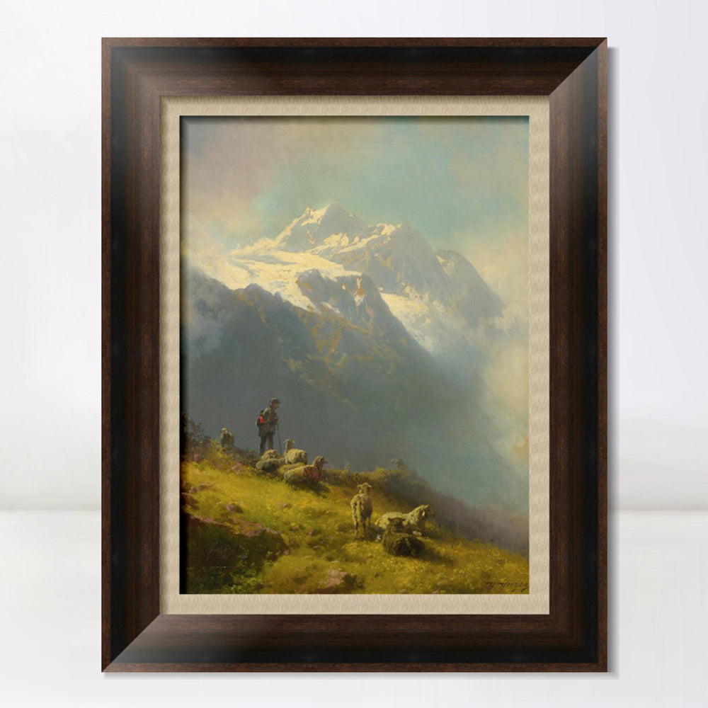 INVIN ART Framed Canvas Art Giclee Print Goatherd and goat under the mountain by Albert Bierstadt Wall Art