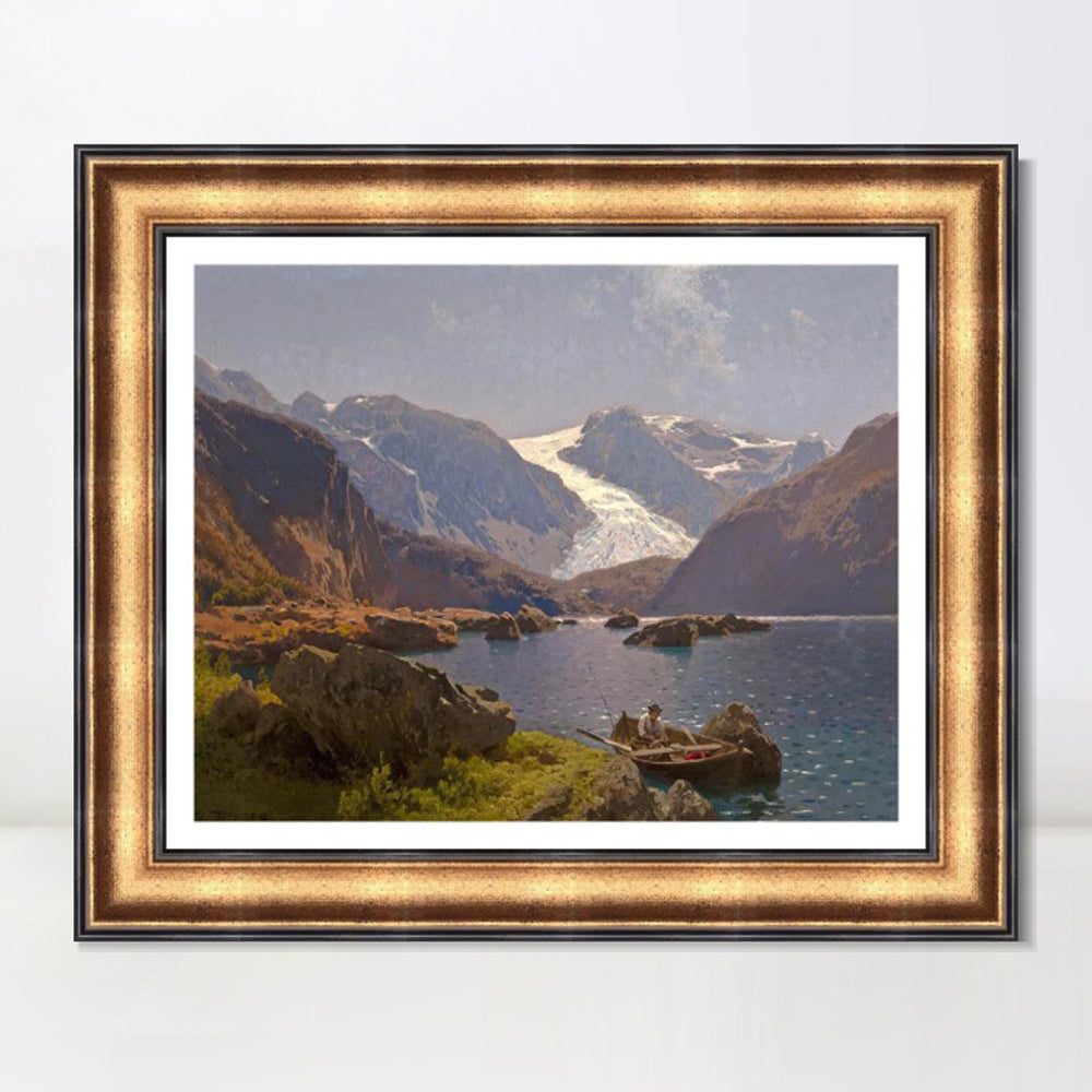 INVIN ART Framed Canvas Art Giclee Print A lonely boat by Albert Bierstadt Wall Art
