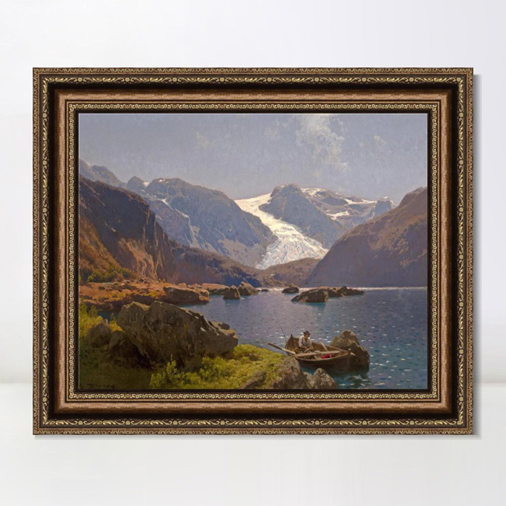 INVIN ART Framed Canvas Art Giclee Print A lonely boat by Albert Bierstadt Wall Art