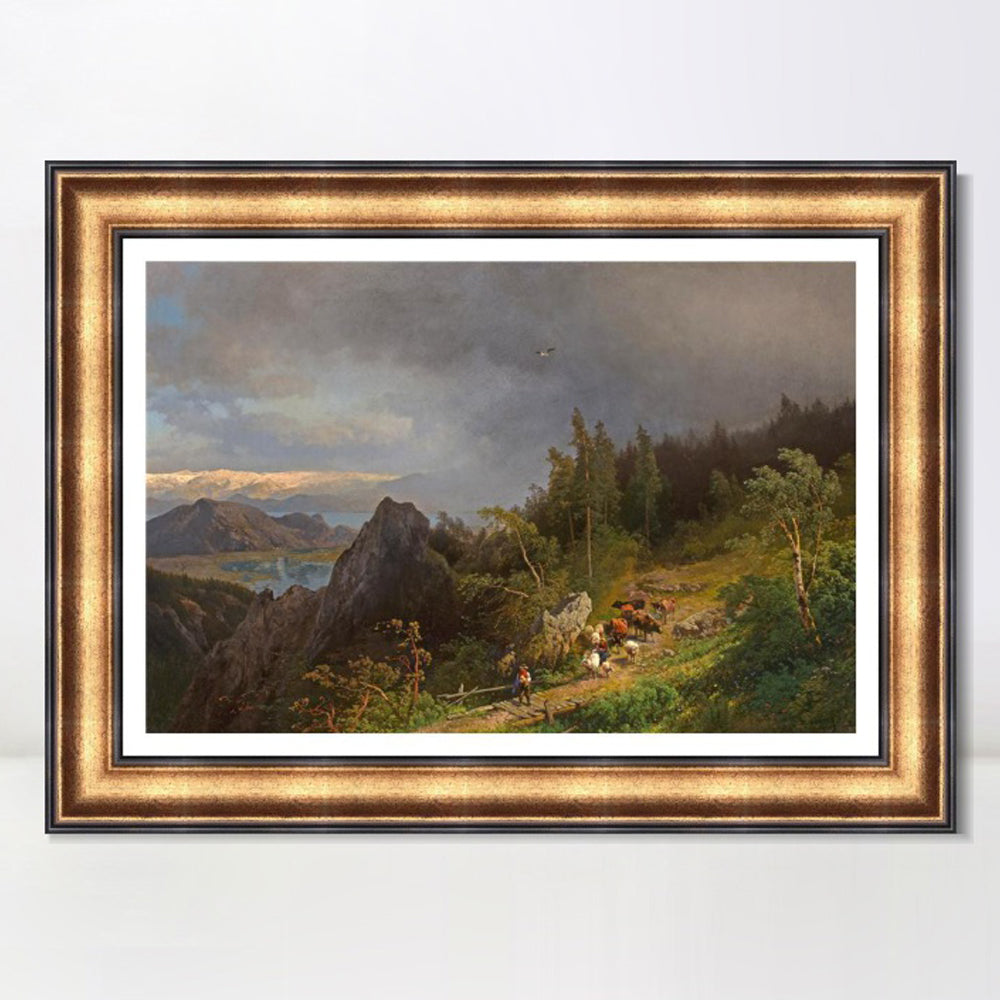 INVIN ART Framed Canvas Art Giclee Print Cattle and sheep on the hillside by Albert Bierstadt Wall Art