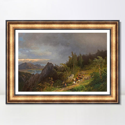 INVIN ART Framed Canvas Art Giclee Print Cattle and sheep on the hillside by Albert Bierstadt Wall Art Living Room Home Office Decorations