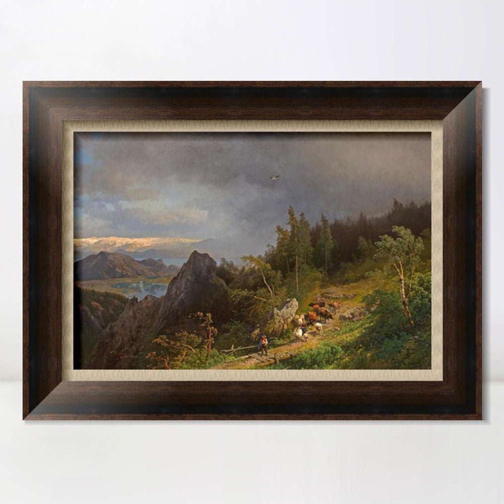 INVIN ART Framed Canvas Art Giclee Print Cattle and sheep on the hillside by Albert Bierstadt Wall Art