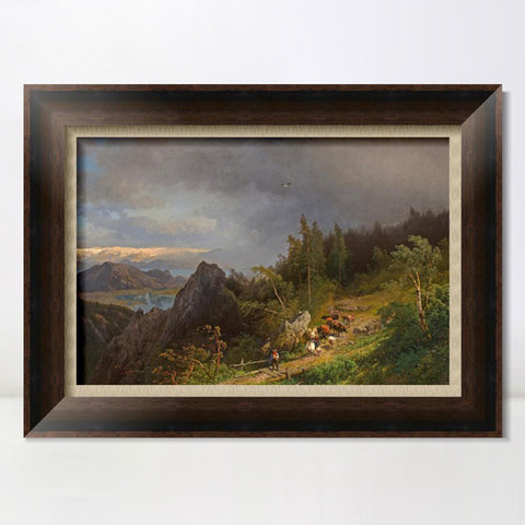 INVIN ART Framed Canvas Art Giclee Print Cattle and sheep on the hillside by Albert Bierstadt Wall Art Living Room Home Office Decorations