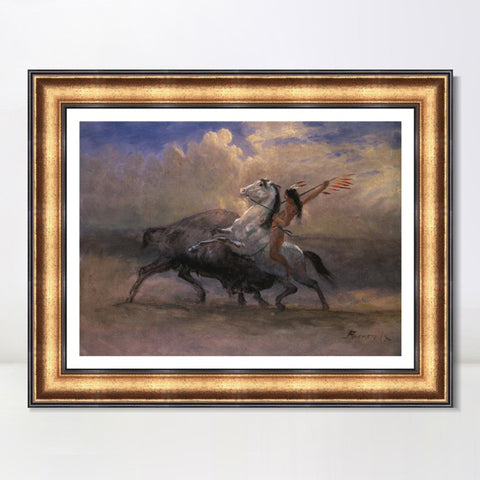 INVIN ART Framed Canvas Art Giclee Print The Last Of The Buffalo#2 by Albert Bierstadt Wall Art Living Room Home Office Decorations