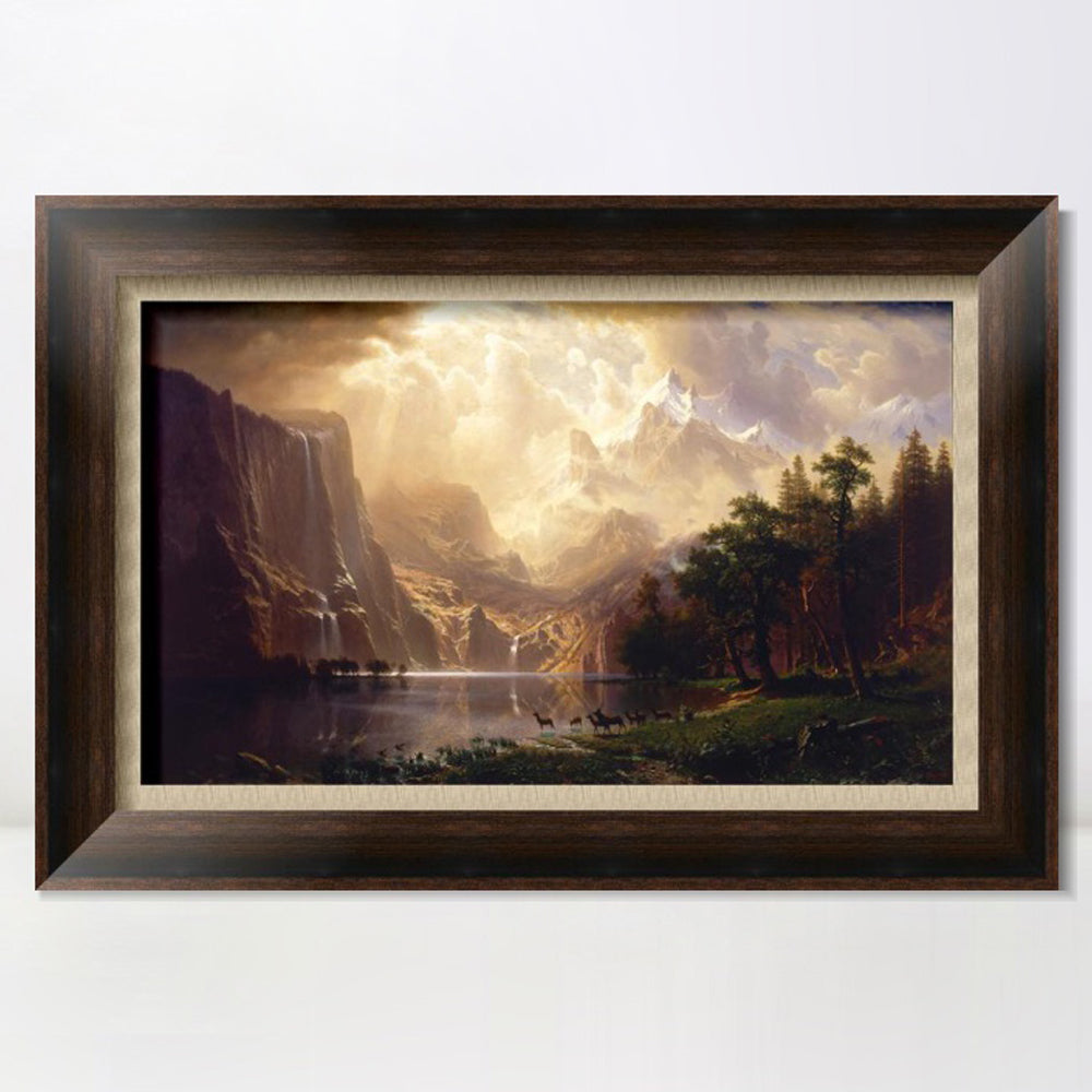 INVIN ART Framed Canvas Art Giclee Print Lake, Mountain, Waterfall, Animals by Albert Bierstadt Wall Art