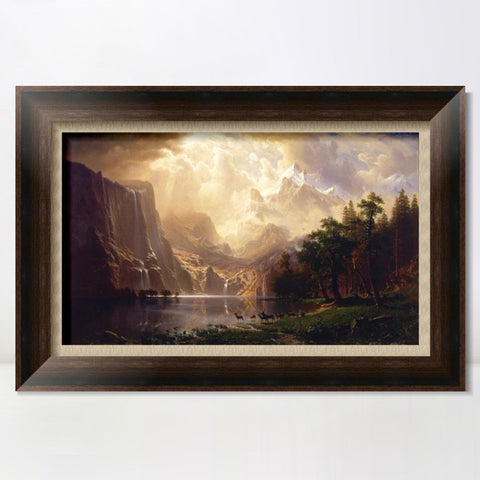 INVIN ART Framed Canvas Art Giclee Print Lake, Mountain, Waterfall, Animals by Albert Bierstadt Wall Art Living Room Home Office Decorations