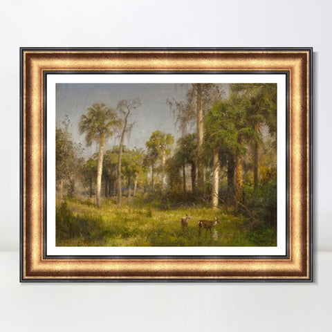 INVIN ART Framed Canvas Art Giclee Print Deer in the woods by Albert Bierstadt Wall Art Living Room Home Office Decorations
