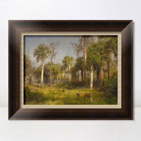INVIN ART Framed Canvas Art Giclee Print Deer in the woods by Albert Bierstadt Wall Art Living Room Home Office Decorations
