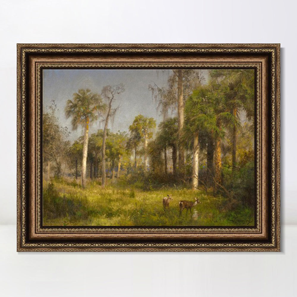 INVIN ART Framed Canvas Art Giclee Print Deer in the woods by Albert Bierstadt Wall Art