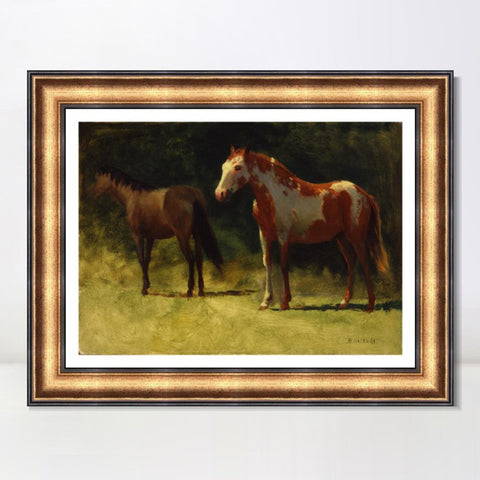 INVIN ART Framed Canvas Art Giclee Print Horses#2 by Albert Bierstadt Wall Art Living Room Home Office Decorations