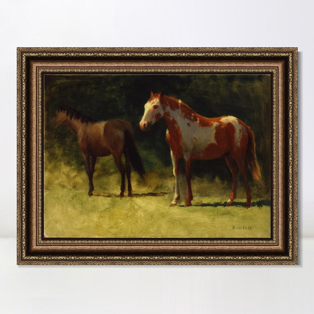 INVIN ART Framed Canvas Art Giclee Print Horses#2 by Albert Bierstadt Wall Art