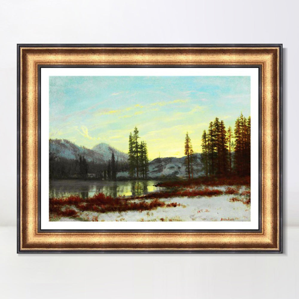 INVIN ART Framed Canvas Art Giclee Print The peaceful lake after snow#2 by Albert Bierstadt Wall Art