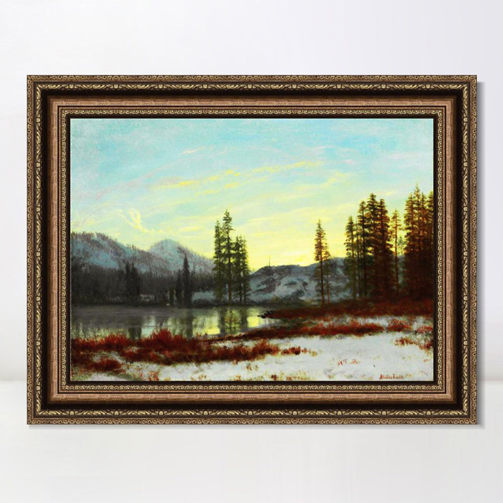 INVIN ART Framed Canvas Art Giclee Print The peaceful lake after snow#2 by Albert Bierstadt Wall Art