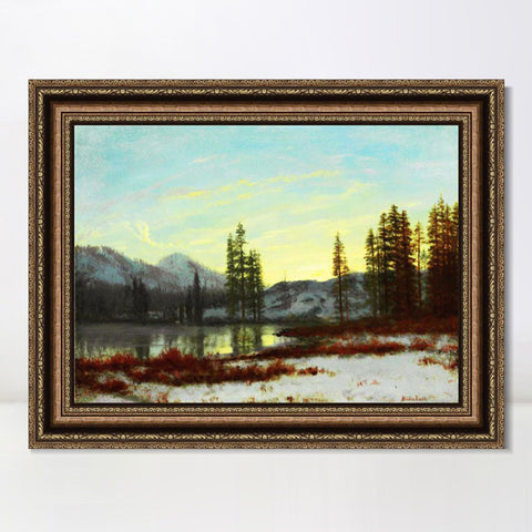 INVIN ART Framed Canvas Art Giclee Print The peaceful lake after snow#2 by Albert Bierstadt Wall Art Living Room Home Office Decorations