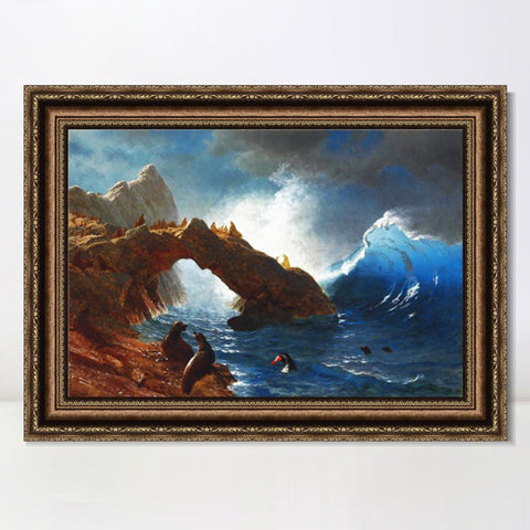 INVIN ART Framed Canvas Art Giclee Print Ses Lion and Waves by Albert Bierstadt Wall Art Living Room Home Office Decorations