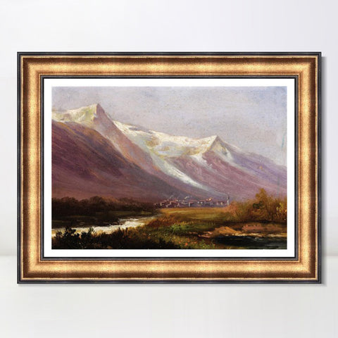INVIN ART Framed Canvas Art Giclee Print Village at the foot of snow  mountains by Albert Bierstadt Wall Art Living Room Home Office Decorations