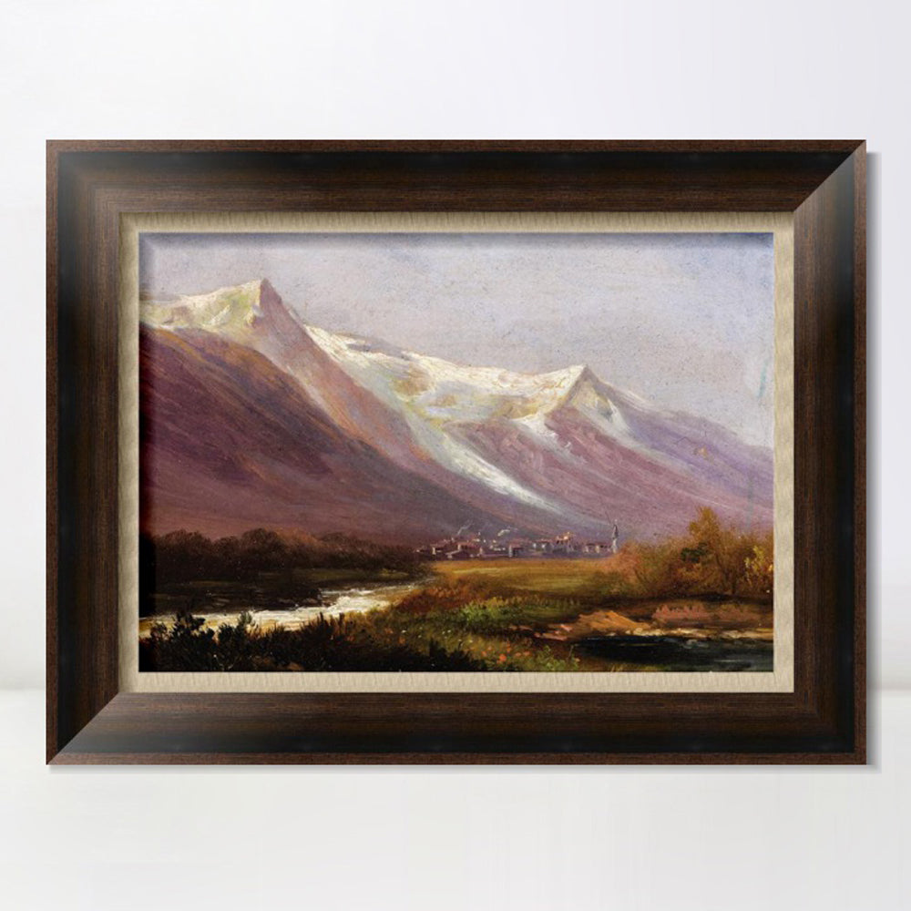 INVIN ART Framed Canvas Art Giclee Print Village at the foot of snow  mountains by Albert Bierstadt Wall Art