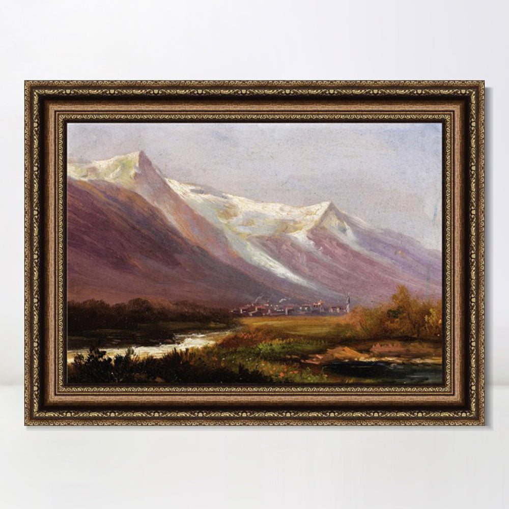 INVIN ART Framed Canvas Art Giclee Print Village at the foot of snow  mountains by Albert Bierstadt Wall Art