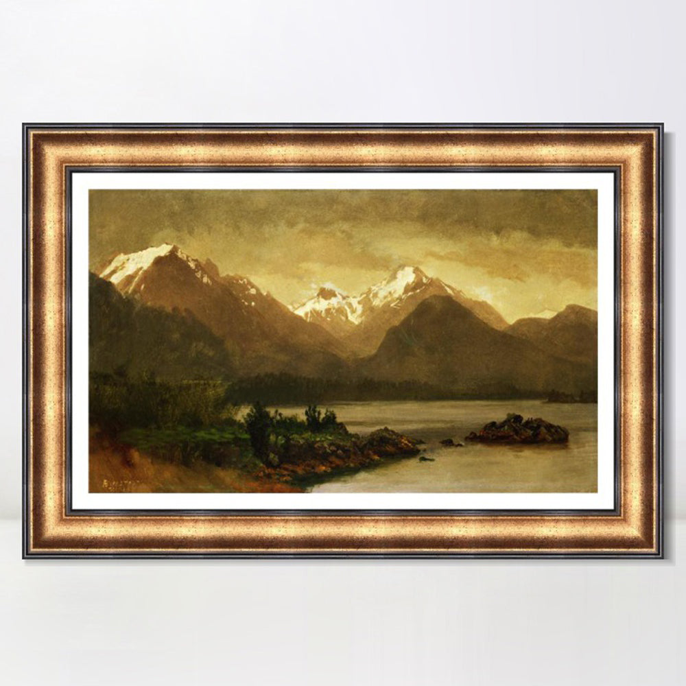 INVIN ART Framed Canvas Art Giclee Print Mountains and Lake#129 by Albert Bierstadt Wall Art