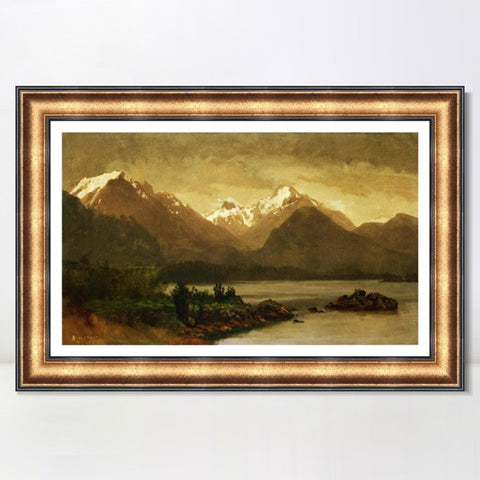 INVIN ART Framed Canvas Art Giclee Print Mountains and Lake#129 by Albert Bierstadt Wall Art Living Room Home Office Decorations