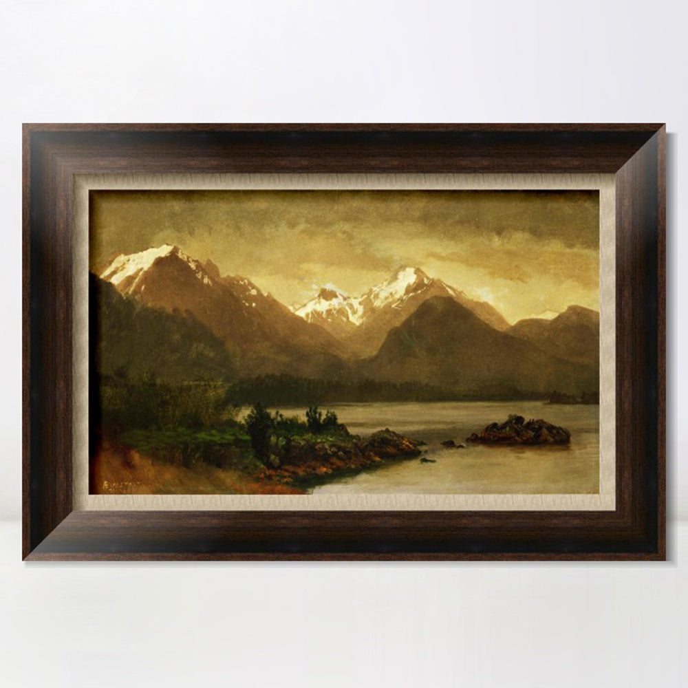 INVIN ART Framed Canvas Art Giclee Print Mountains and Lake#129 by Albert Bierstadt Wall Art