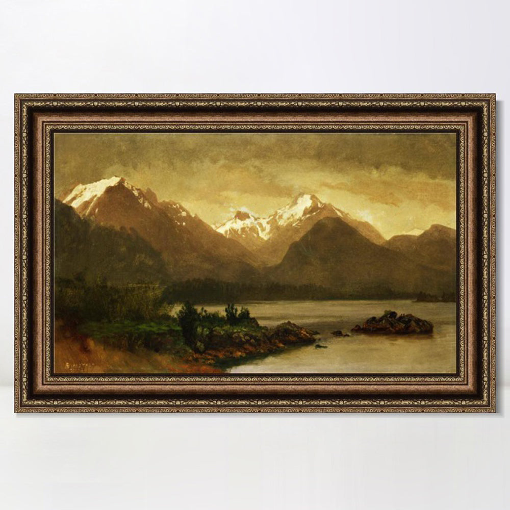 INVIN ART Framed Canvas Art Giclee Print Mountains and Lake#129 by Albert Bierstadt Wall Art