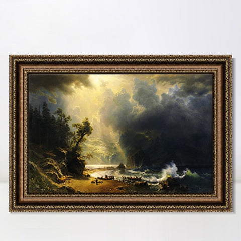 INVIN ART Framed Canvas Art Giclee Print Puget Sound on The Pacific Coast by Albert Bierstadt Wall Art Living Room Home Office Decorations