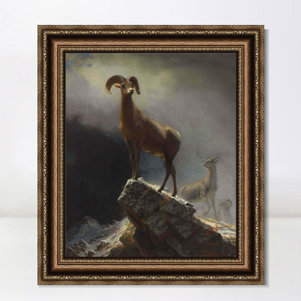 INVIN ART Framed Canvas Art Giclee Print Rocky Mountain Sheep circa 1882-1883 by Albert Bierstadt Wall Art