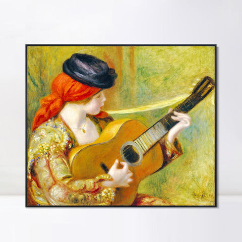 INVIN ART Framed Canvas Young Spanish Woman with a Guitar by Pierre Auguste Renoir Wall Art Living Room Home Office Decorations