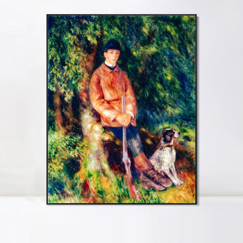 INVIN ART Framed Canvas Portrait of Alfred Bérard with His Dog by Pierre Auguste Renoir Wall Art Living Room Home Office Decorations
