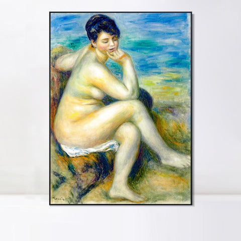 INVIN ART Framed Canvas BAIGNEUSE ACCOUDÉE by Pierre Auguste Renoir Wall Art Living Room Home Office Decorations