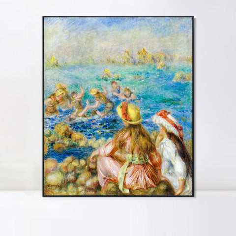 INVIN ART Framed Canvas BAIGNEUSES by Pierre Auguste Renoir Wall Art Living Room Home Office Decorations