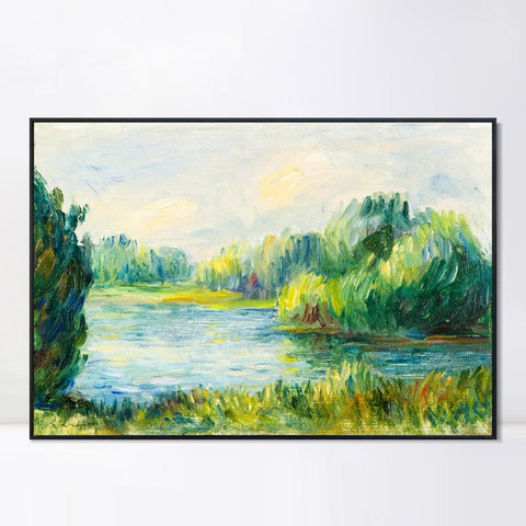 INVIN ART Framed Canvas BORD DE RIVIERE by Pierre Auguste Renoir Wall Art Living Room Home Office Decorations
