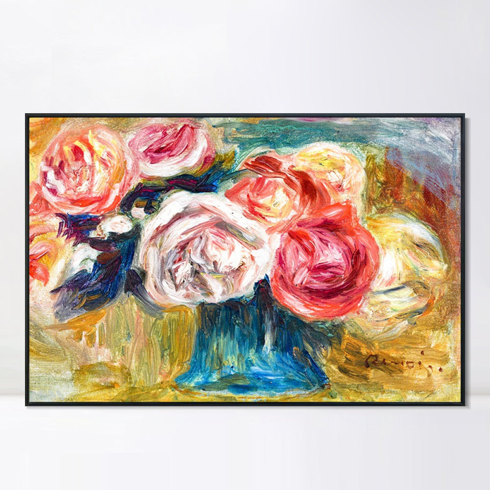 INVIN ART Framed Canvas BOUQUET DE ROSES DANS UN VASE by Pierre Auguste Renoir Wall Art Living Room Home Office Decorations