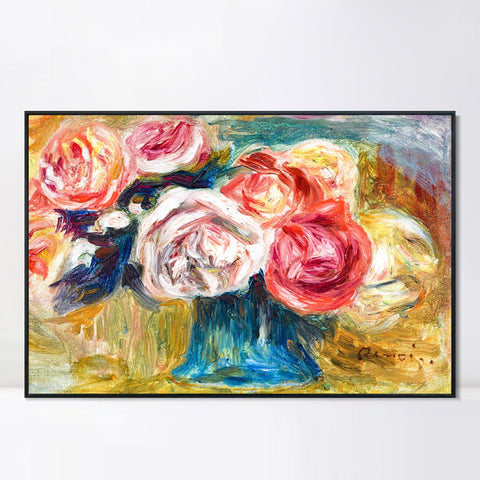 INVIN ART Framed Canvas BOUQUET DE ROSES DANS UN VASE by Pierre Auguste Renoir Wall Art Living Room Home Office Decorations